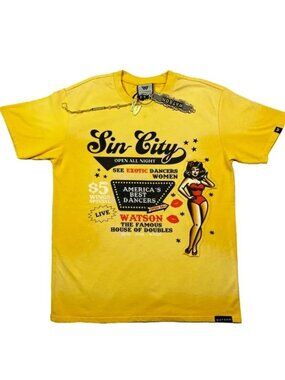 NWT WATSON Sin City House of Doubles T Shirt in Gold Size XL